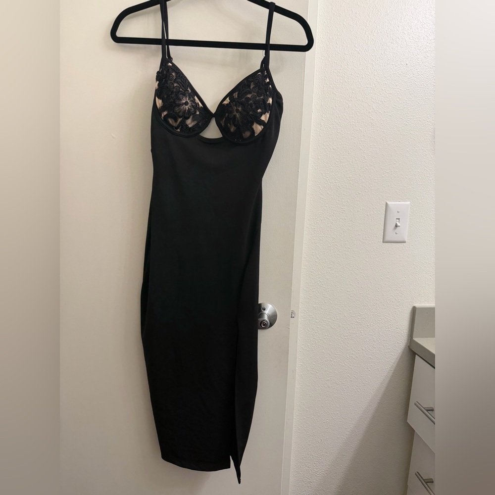 Windsor Black Lace-Trim Slip Dress